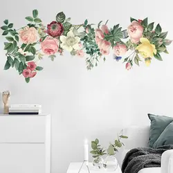 Красочные цветы с зелеными листьями Наклейка на стену домашний декор искусство гостиная спальня самоклеющиеся Моделирование цветы