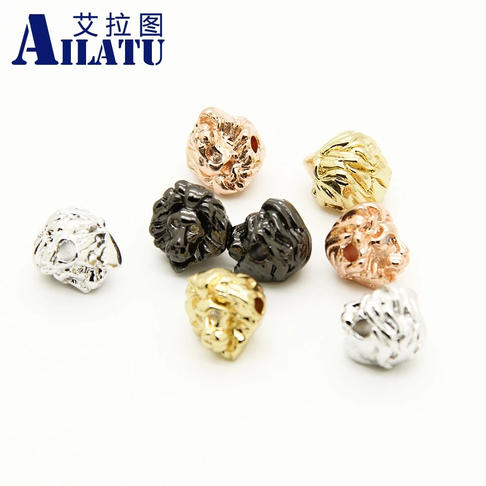 

Ailatu Micro Pave Cubic Zirconia Lion Head Charm Brass Beads Exquisite Plating Process for Fashion DIY Jewelry