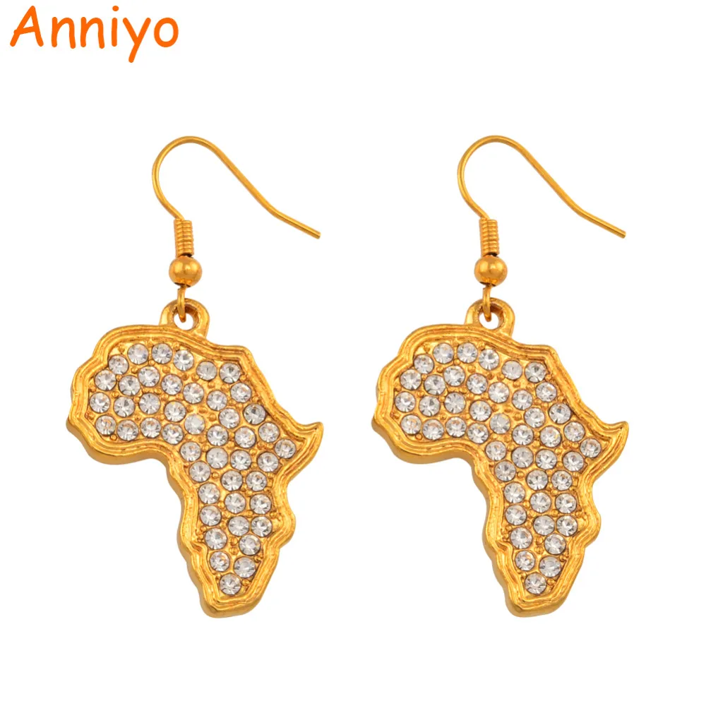 

Anniyo Rhinestone Africa Map Earrings for Women/Girl,Gold Color Trendy African Map Jewelry Drop Earring Woman Mom #015106