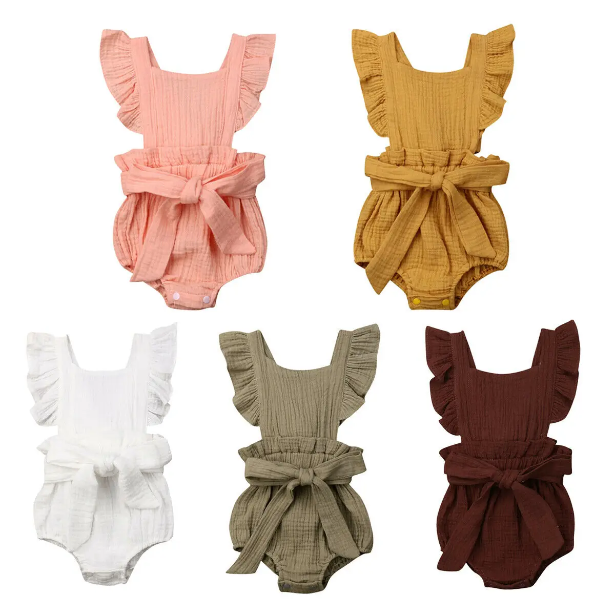 

Pudcoco 2019 Summer Solid Infant Kid Baby Girl Sleeveless Belt Bodysuit Sunsuit Outfit Clothes Casual Summer