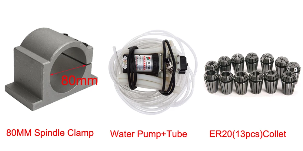 Cnc шпиндель с водным охлаждением комплект er20 фрезерный мотор шпинделя+ 2.2KW VFD+ 80 зажим+ водяной насос+ 13 шт. ER20+ 1 м кабель для ЧПУ