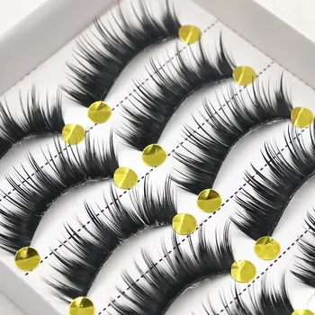 

YOKPN Thick False Eyelashes Handmade Black Terrier Cross Soft Eye Lashes Performance Banquet Makeup Fake Eyelashes 5 pairs