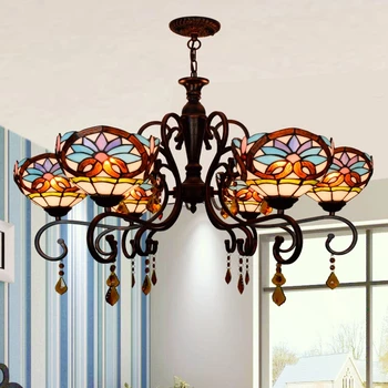 

Tiffany Baroque Stained Glass Suspended Luminaire E27 110-240V Chain Pendant lights for Home Parlor Dining Room