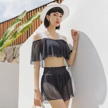 Купальник в стиле ретро Двухсекционный Купальник Одежда для пляжа купальный костюм для женщин Женский купальник из трех сексапильных корейских сплошных полиэстеров