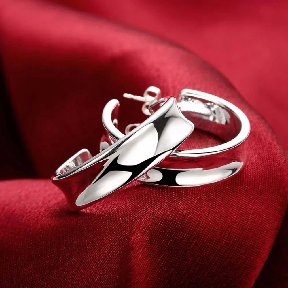 CHUKUI Wide Women Hoop Earrings Silver For Girls Metal Open Circle Half Hoop Piercing Earing Medium Hoop 30MM (4)