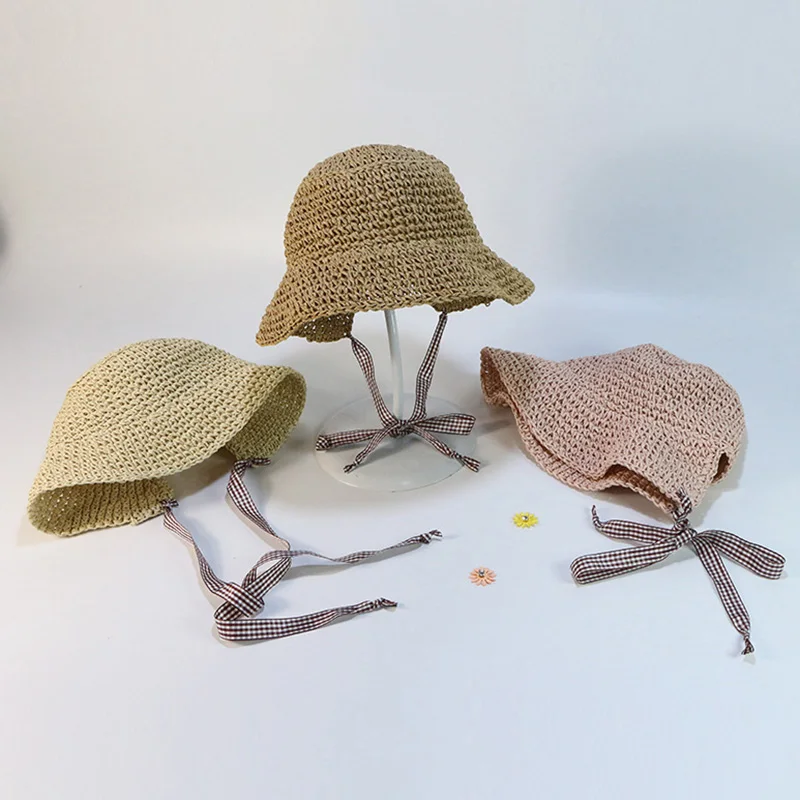 Children Girl Breathable All-match Sunscreen Lace Up Concise Casual Breathable Handmade Sun Hat 1-8Y Baby Girl Cap