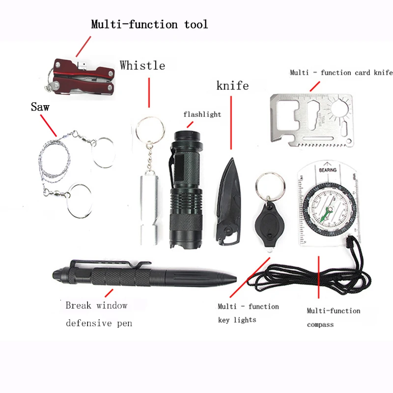 Najtaniej 10 w 1 torba ratownicza na zewnątrz pole SOS zestaw survivalowy box samopomocy SOS sprzęt na Camping piesze wycieczki drop shipping