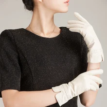 Женские кожаные перчатки из натуральной Кожаные женские перчатки модные перчатки из овчины зимние водительские перчатки KU-029