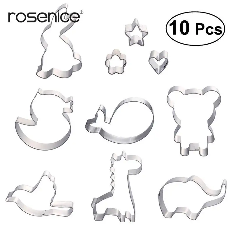 10pcs Stainless Steel Cute Animal Shaped Cookie Cutters Kit Biscuit Mould Cake Molds Baking Set for Kids Party Decor Tools | Дом и сад