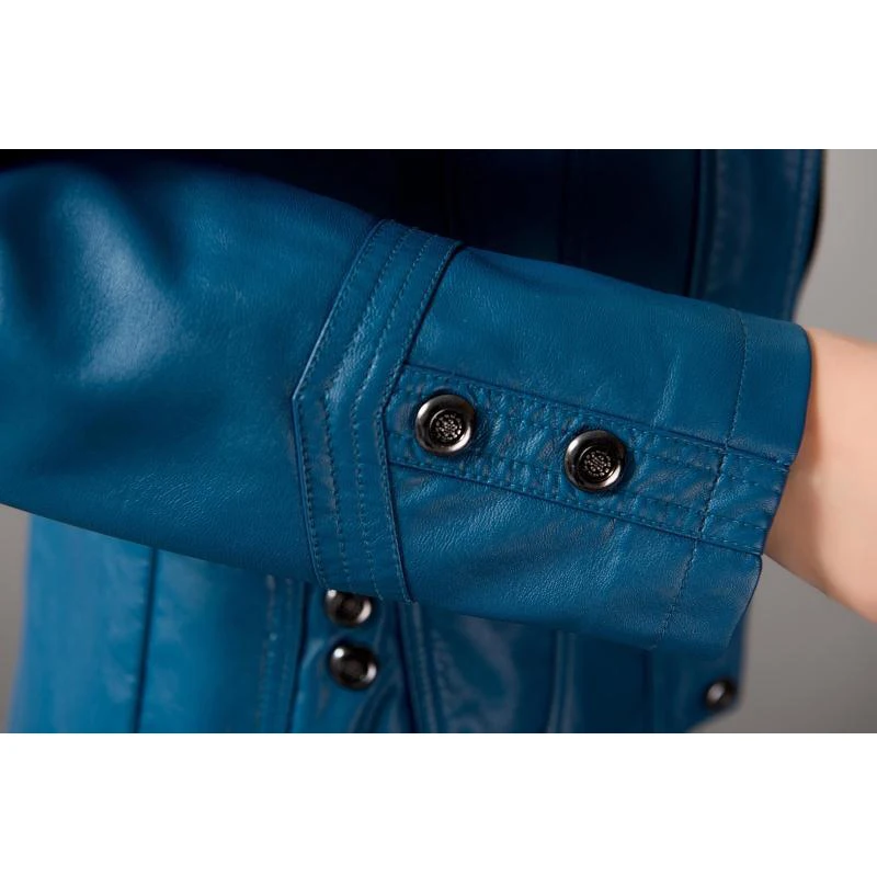 red Del 2019 Dell'unità Inverno Sottile Giacca De Black Cappotto coffee Pelle Autunno Più Con Il Di Delle Formato Femminile Elaborazione blue Maniche Cappuccio A Cuoio Lunghe Donne RSSqrwt