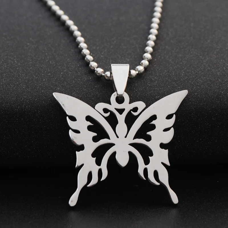 

Fashion Hollow Animal Butterfly Stainless Steel Pendant Necklace for Women Men Cool Punk Party Jewelry Unique Hiphop Gift