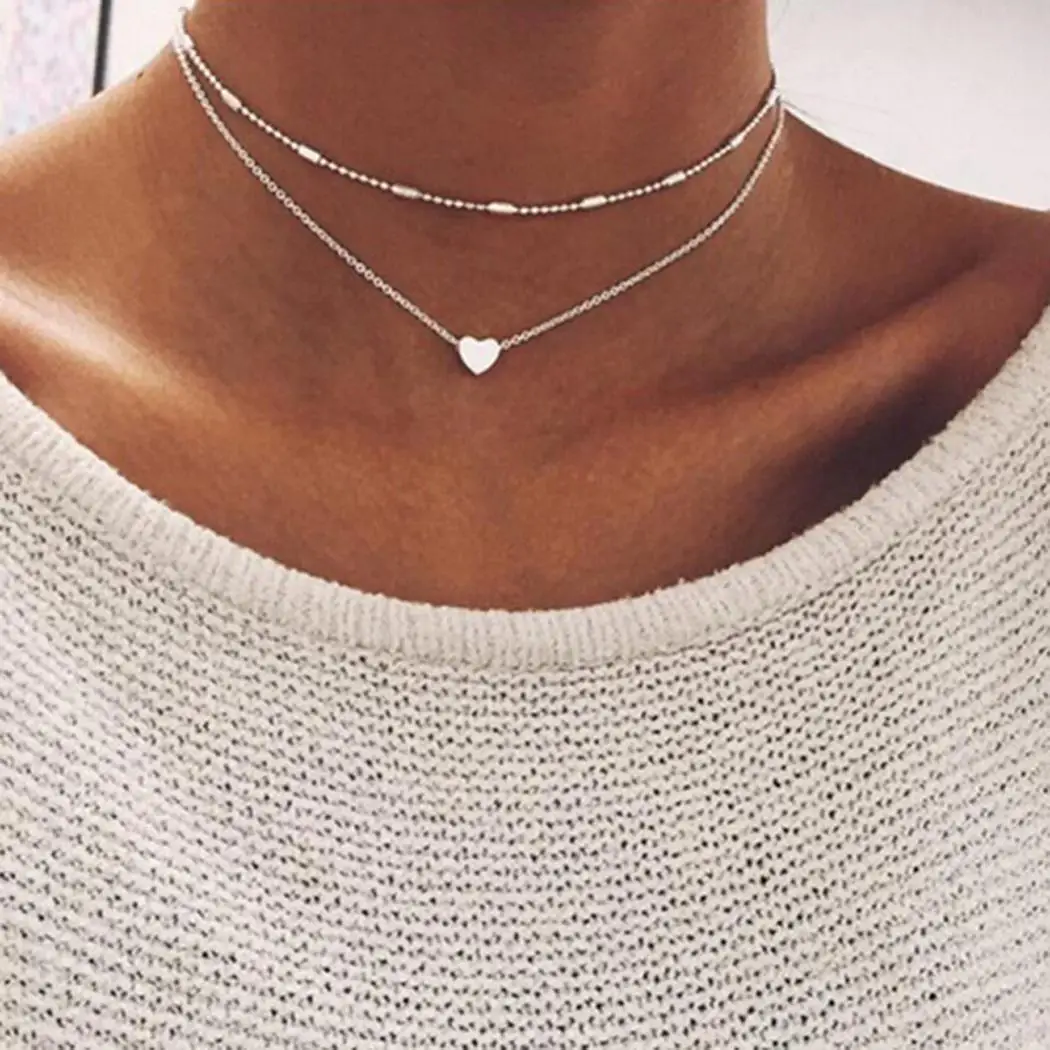 

None Heart Casual Gift Street Multi-layer Club Choker Fashion Women Nacklace Necklace Party Beads etc Heart Pendant Alloy