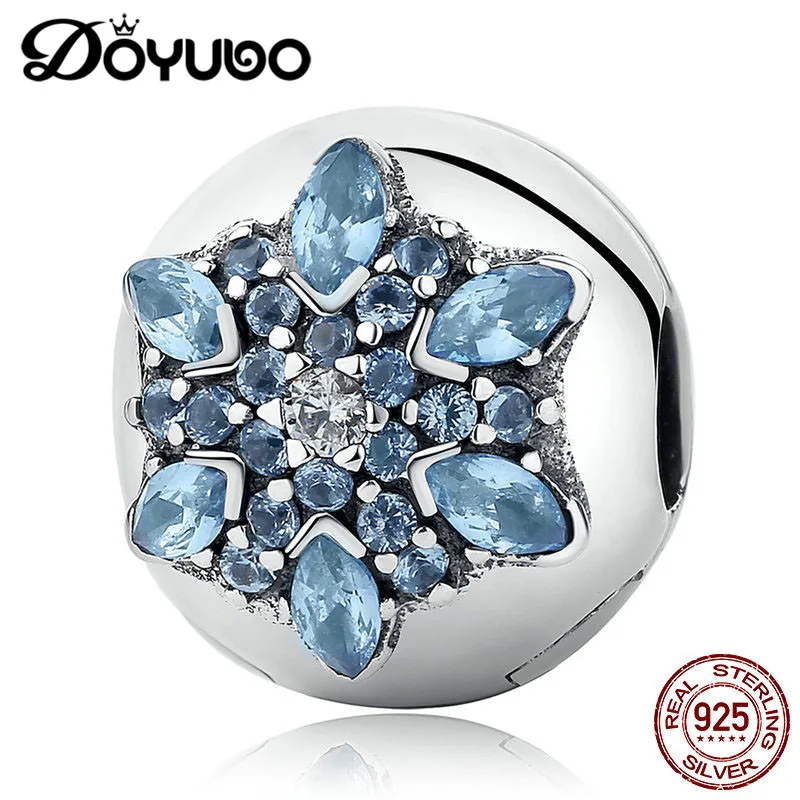 DOYUBO горячая Распродажа 925 пробы с серебристыми снежинками Форма зажимы синий