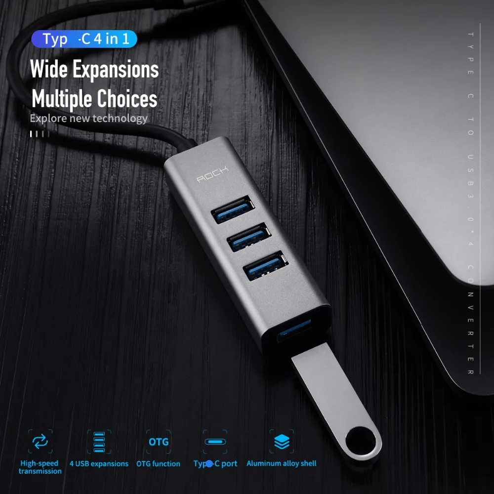 Рок-н- USB 3,0*4 HUB адаптер для MacBook samsung Galaxy S10 для Тип C концентратор USB
