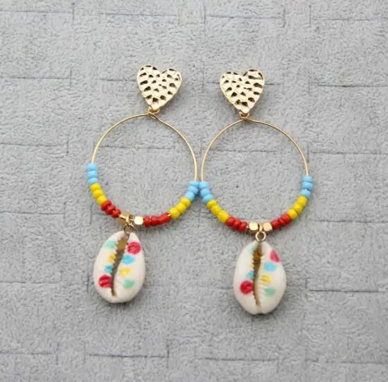 Fashion 2019 Natural Sea Shell Drop Earrings For Women Colorful Painted Shell Beads Pendant Earring Summer Beach Jewelry Brincos SHHO-E02