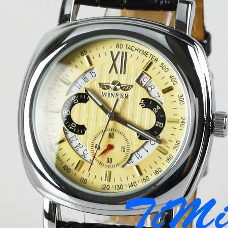 

Men wristwatch Yellow Square Automatic Mechanical Day Watch