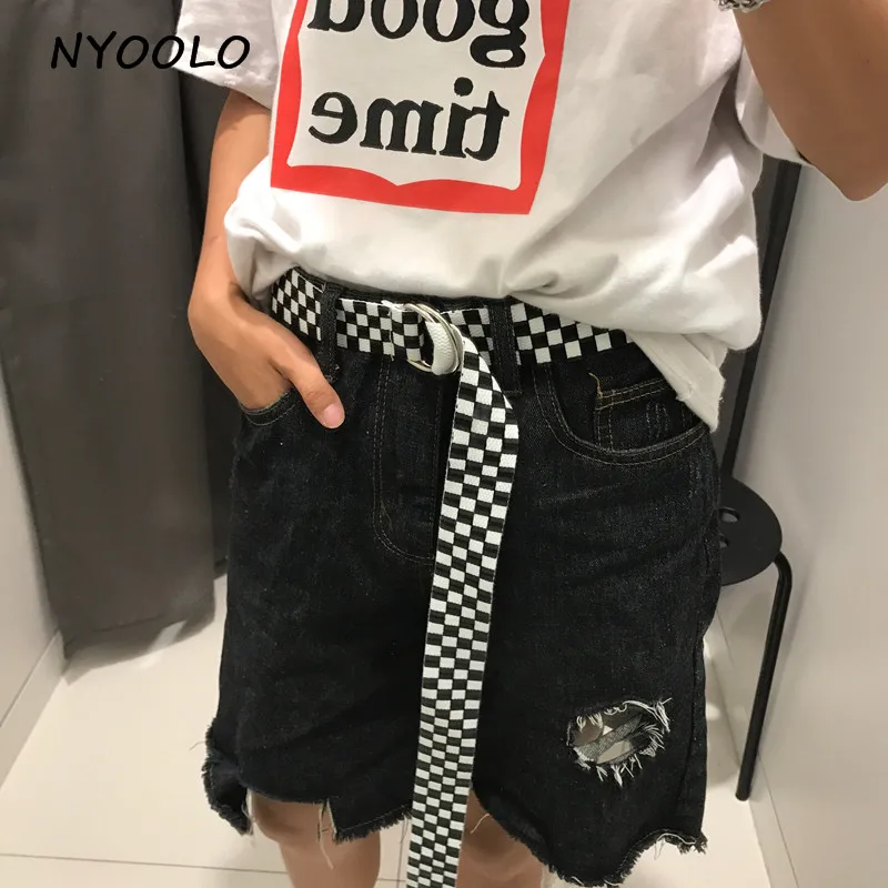 NYOOLO Harajuku дизайнерский Клетчатый Ремень унисекс для женщин и мужчин модный пояс с пряжкой длинный холщовый ремень