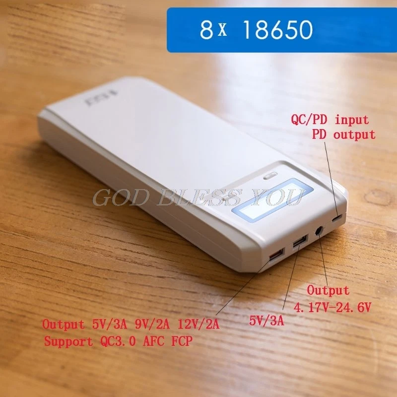  (Sin batería) QD188-PD Dual USB QC 30 + tipo C PD salida de CC 8x18650 baterías DIY Power Bank caja