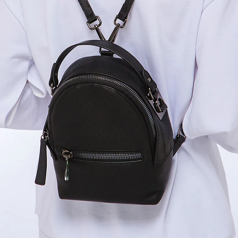

KZNI Genuine Leather Mini School Backpack for Girls Backpack Black Leather Book Bag Girl Sac a Dos Femme 1446-1447