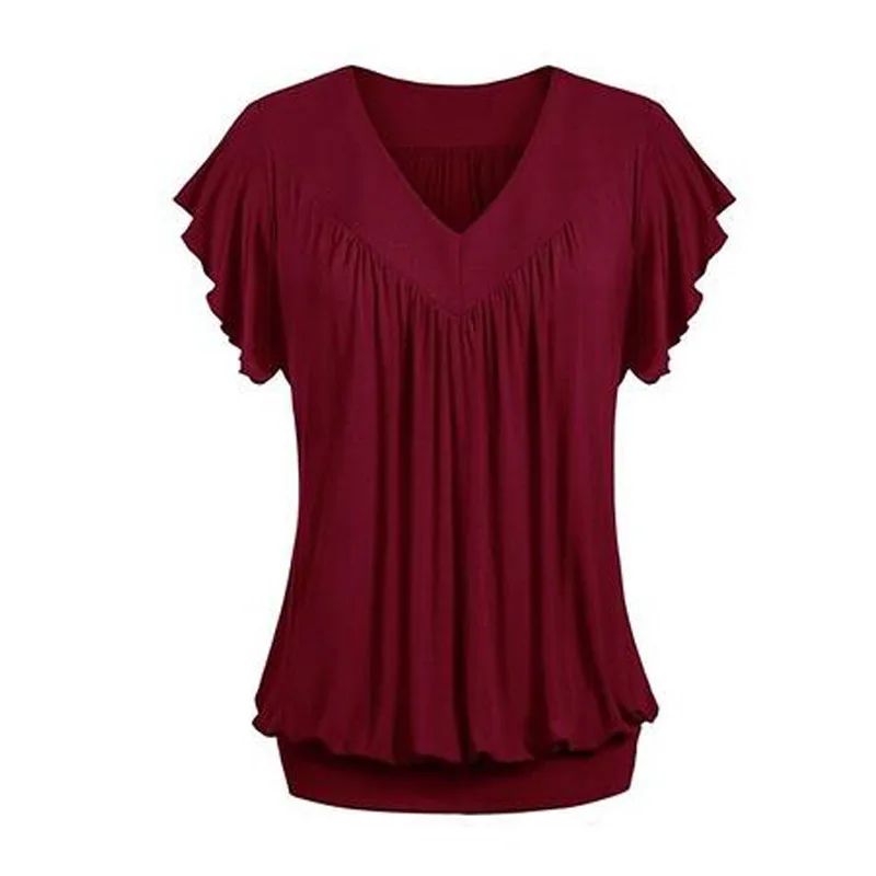 

Cotton Women T-shirts Wrinkled Sexy V Neck Short Sleeve T Shirt 2019 New Summer LooseTops Casual Female Clothing 5XL
