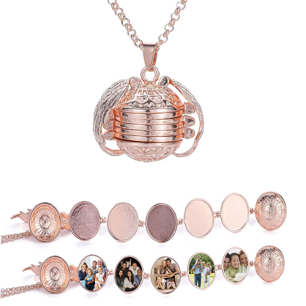 

Magic Photo Pendant Memory Floating Locket Necklace Plated Angel Wings Flash Box Fashion Album Box Necklaces for Women Gifts