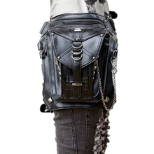 Steampunk Leather Leg Hip Bags Men’s Belt Bags With Striped Fashion Goth Gothic Leather Waist Bag Female Pounch