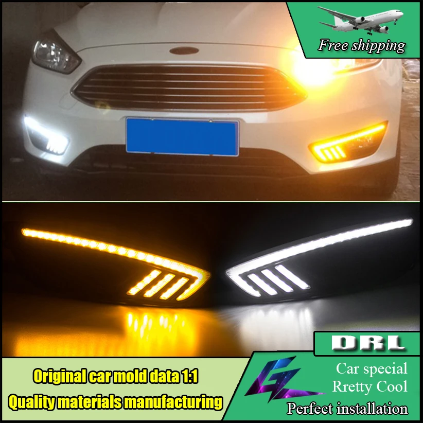 

Car Styling DRL Lamp LED Daytime Running Light With Yellow Turn Signal Function ABS Cover For Ford Focus 2015 2016 LED Daylights