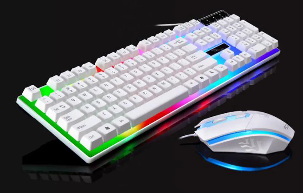 Проводная клавиатура мышь Набор Профессиональный светодиодный цвет радуги подсветка Регулируемая игровая игра USB клавиатура мышь набор комбо# D25