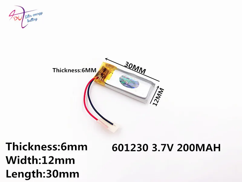 Полимерная литиевая батарея 3,7 V, 601230 200mah может быть настроена оптом CE FCC ROHS MSDS сертификация качества