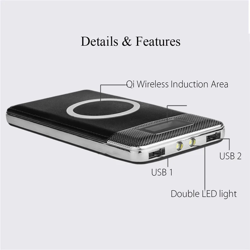 QI power Bank чехол, только сделай сам, алюминиевая Беспроводная зарядка, зарядное устройство для 3 мобильных телефонов, ЖК-дисплей, источник питания, внешняя батарея