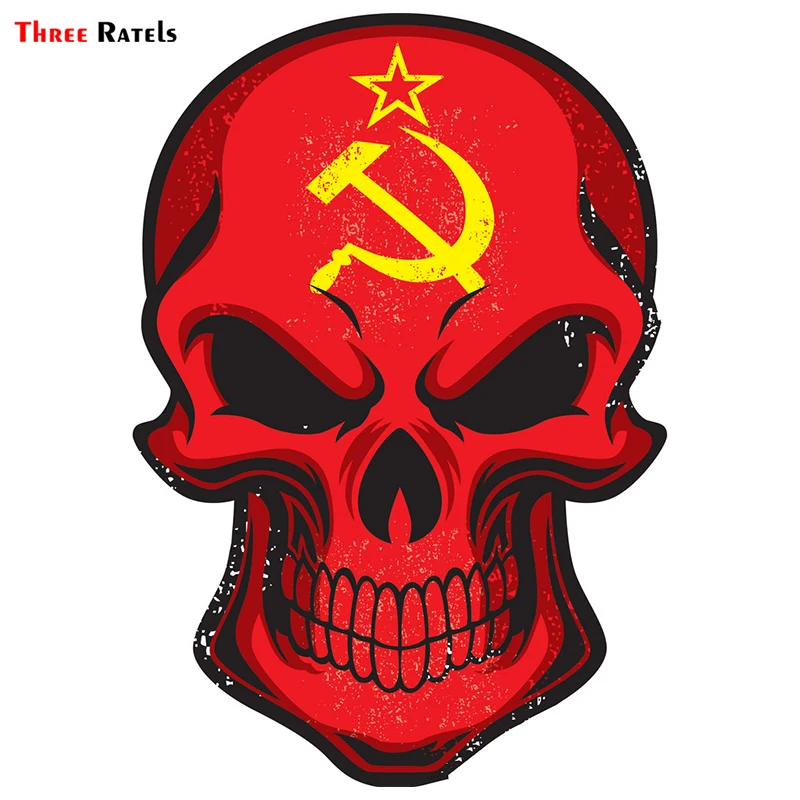 Three Ratels TRL184 #11x15cm funny car stickers Skull hammer and sickle colorful  car stickers and  decals 