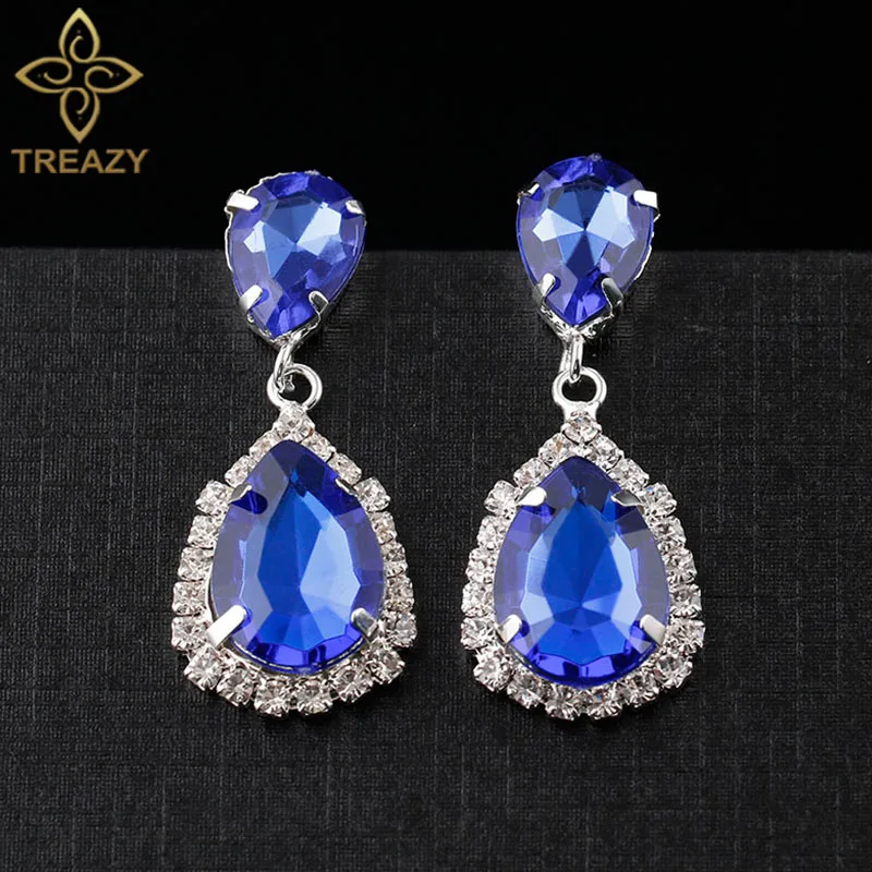 

TREAZY Fashion Bride Earrings Clear/Royal Blue/Black Crystal Rhinestone Drop Earring For Women Wedding Dress Bridal Jewlery