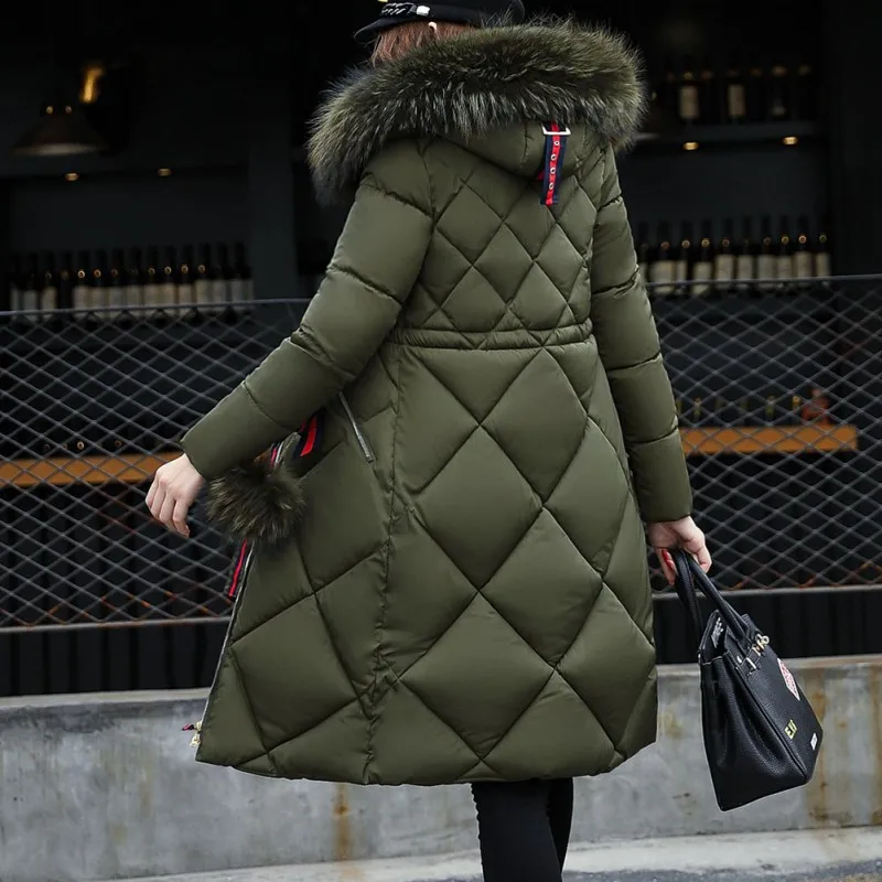 Chic Style Zipper Casual Warm Fur Coats Fashion Fur Collar Hooded Elegant Lady Coat Winter Women's Long Down Cotton Parka