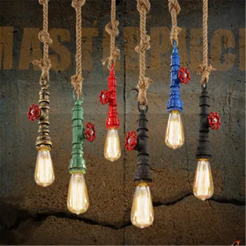 

Vintage Rope Iron Pipe Pendant Light AC 90-260V Loft Creative Personality Industrial Edison Bulb American Style For Living Room