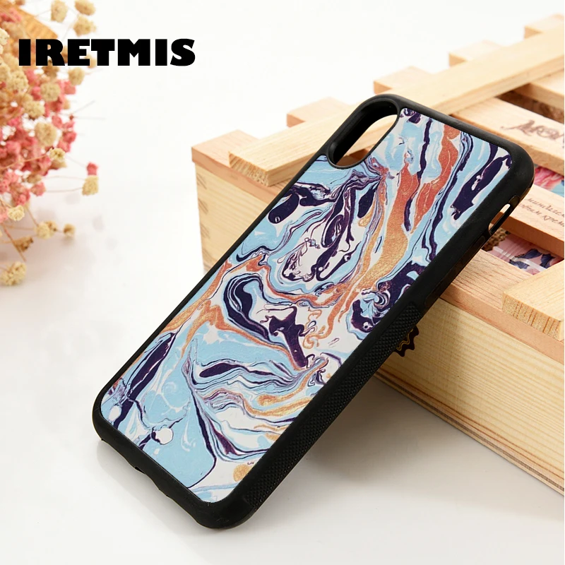 

Iretmis 5 5S SE 6 6S Soft TPU Silicone phone case cover for iPhone 7 8 plus X Xs 11 Pro Max XR Blue Gold MARBLE Texture Print