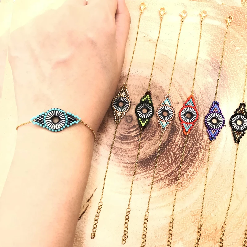 FAIRYWOO New Fashion Woman Boho Ethnic Fans Turkey Evil Eyes Bracelet Handmade Gold Hook Crystal Glass Miyuki Beads | Украшения и