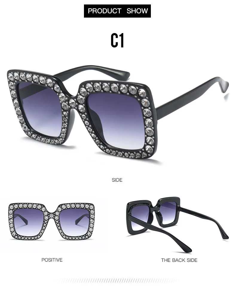 Роскошный алмаз Квадратные Солнцезащитные очки Для женщин бренд Размеры Кристалл солнцезащитные очки дамы 2018 новый градиент Óculos зеркало