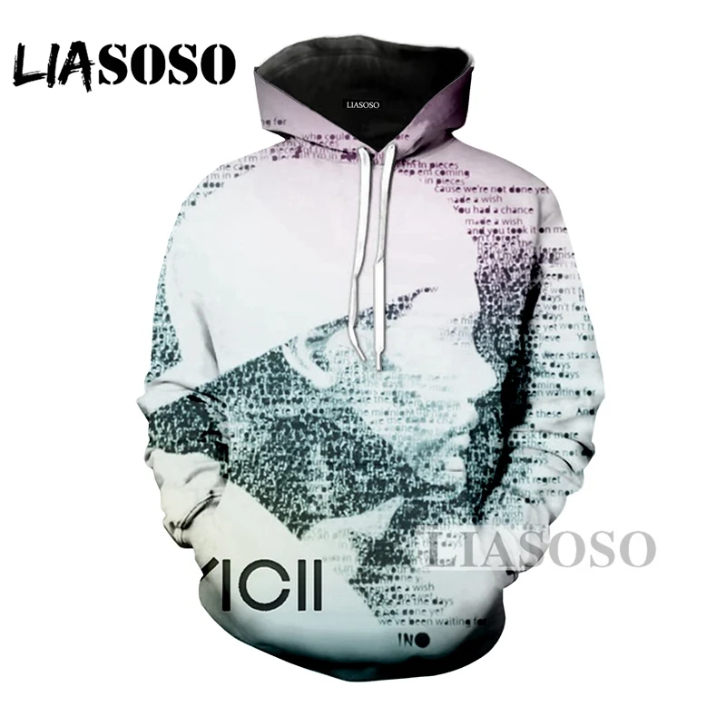 LIASOSO الشتاء أزياء الرجال النساء 3D طباعة DJ المغني Avicii هوديي الهيب هوب طويلة الأكمام البلوز عارضة مضحك السترة a029-04