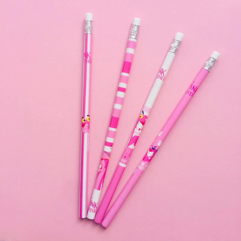 

4X Kawaii Pink Panther Wooden Pencil Kids Writing Drawing Pencil Student Stationery