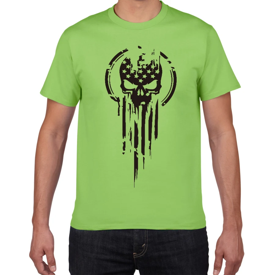 

Dion Wear American Warrior Flag Skull Military t shirt men Vintage style fashion t-shirt cotton green shirts men free shiping