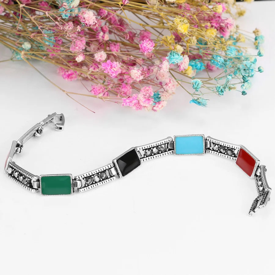 Женские винтажные многоцветные браслеты с эмалью прямоугольные богемные