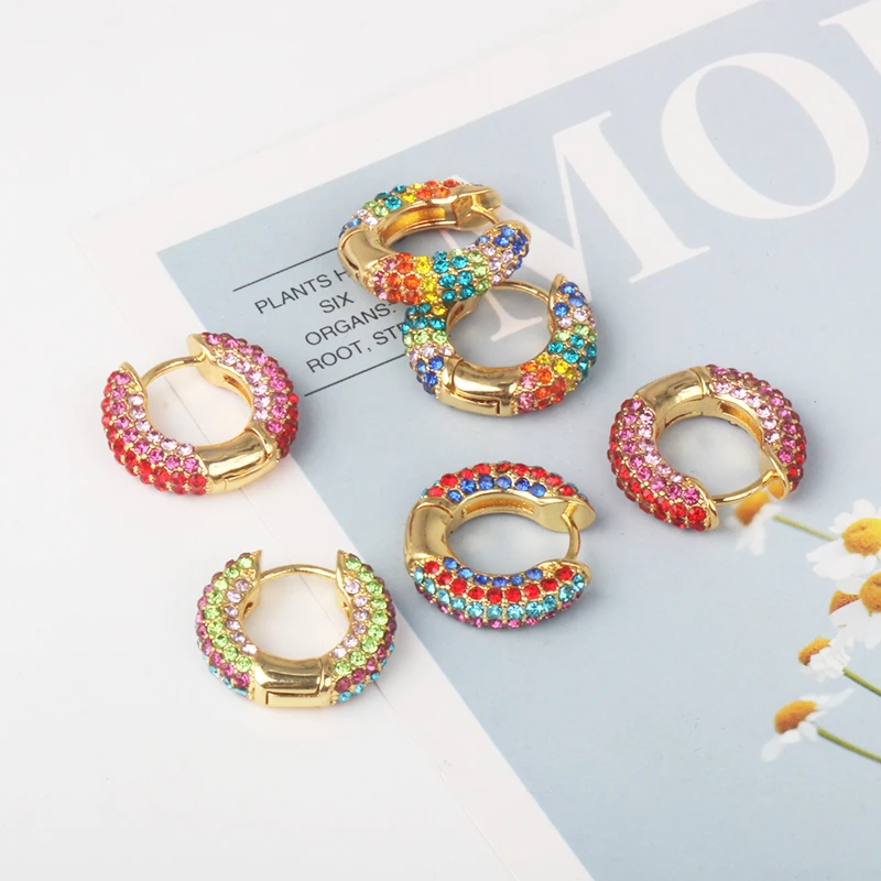 Jujia модные радужные стеклянные Эффектные серьги-кольца манжеты маленькие серьги CZ камень вечерние ювелирные изделия оптом
