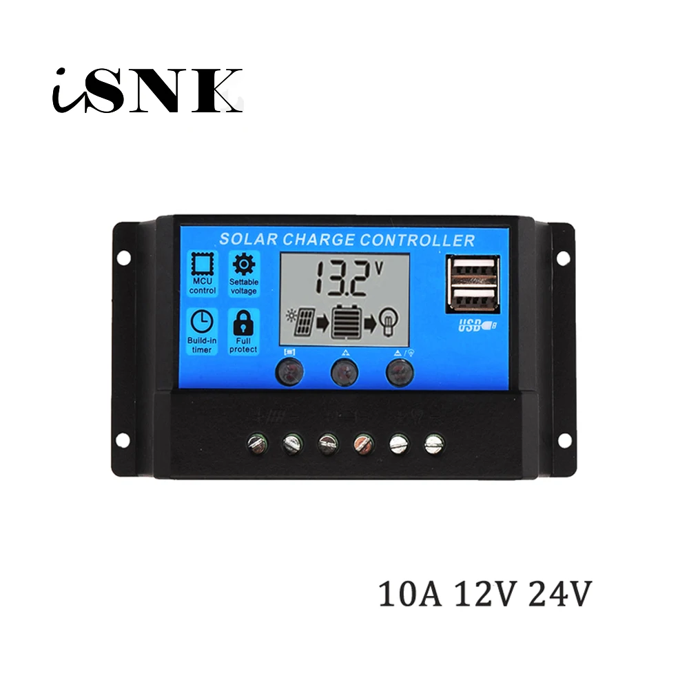 

12V 24V 10A PWM Solar Charge Controller Auto work with LCD Dual USB 5V Output Solar Cell Panel 100W 200W Charger Regulator PV