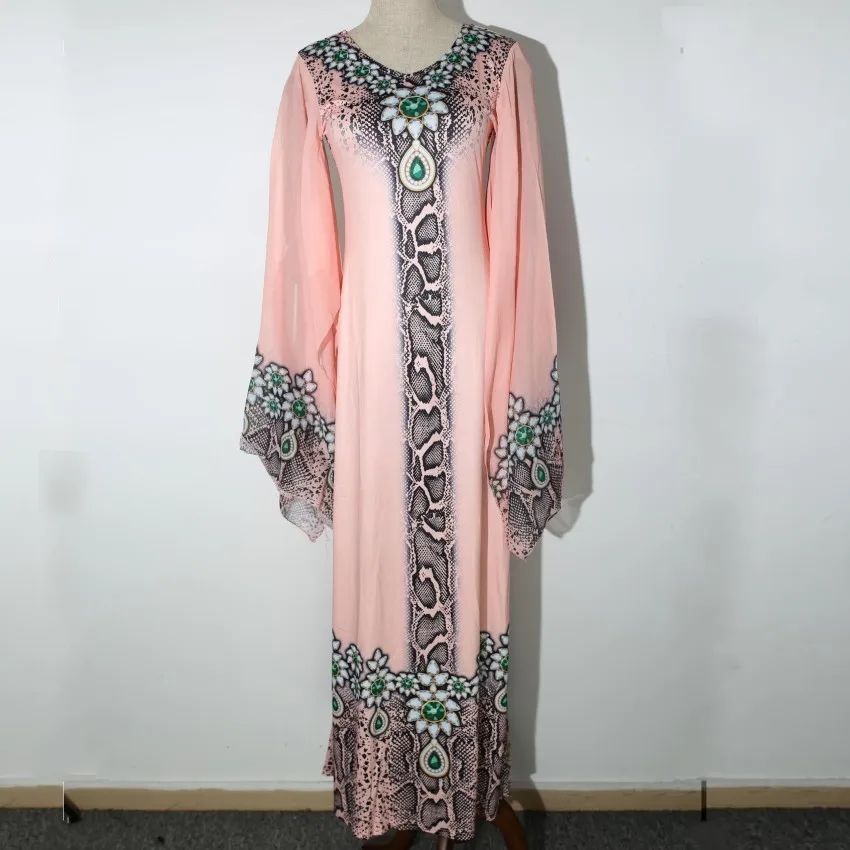 

African Dresses For Women Dashiki Snake Pink African Clothes Bazin Broder Riche Sexy Slim Ruffle Sleeve Robe Evening Long Dress