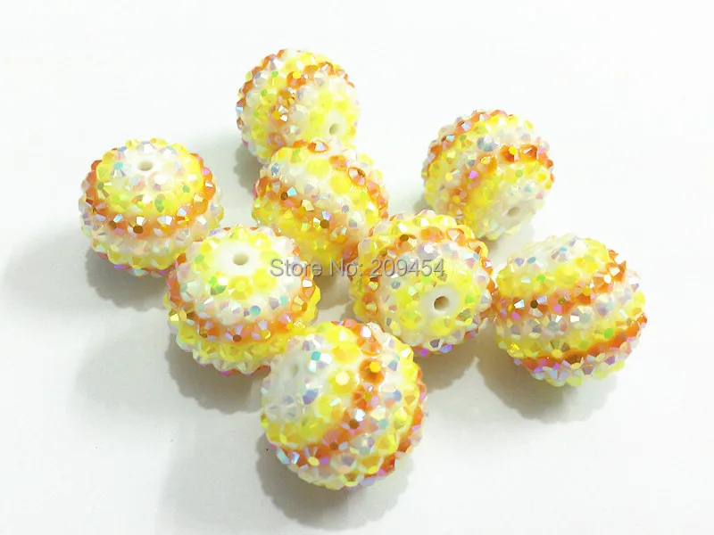 

20mm 100pcs/lot Light Yellow/White/Orange AB Stripe Resin Rhinestone Ball Beads,Chunky Beads For Kids Jewelry Making