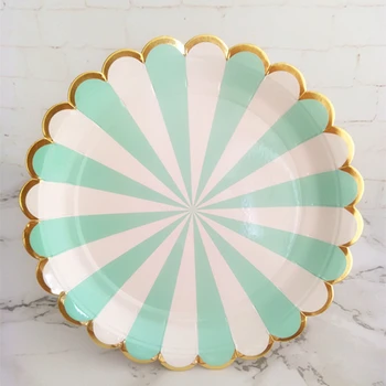 

Free Shipping 16pcs Mint Stripe Paper Plates Party Dinner Food Dishes for Wedding Birthday Bridal Shower Decoration Tableware
