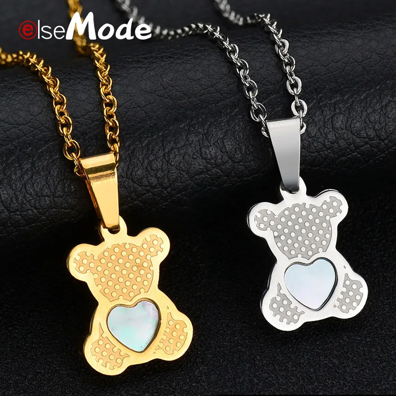 

ELSEMODE Women Lovely Heart Shell Bear Dolphin Giraffe Butterfly Lion Pendant Necklace Stainless Steel Gold For Femme Jewelry