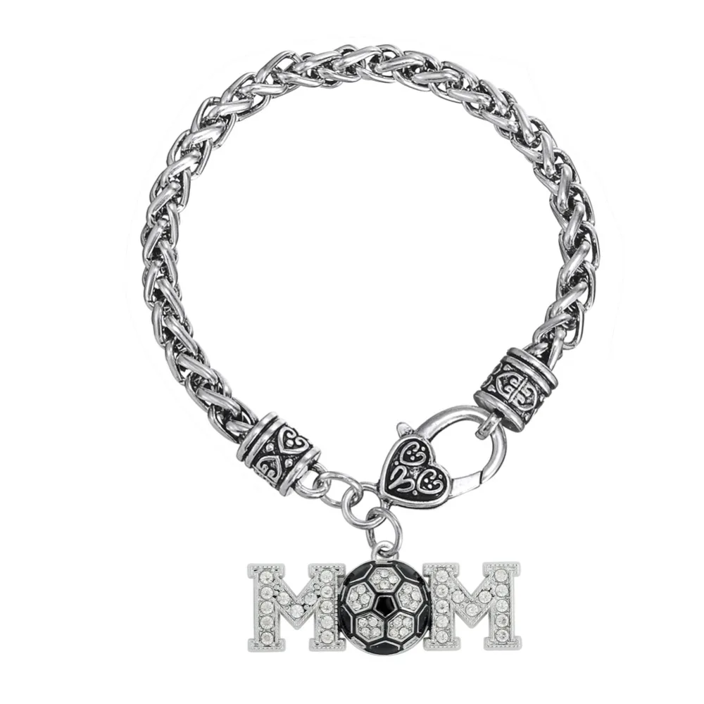 my shape Black Enamel Clear Rhinestone Soccer Ball Mom Charm Bracelet
