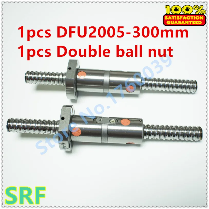 Linear do Parafuso da Esfera de Chumbo Bola sem Fim 300mm + 1 Laminados Ballscrew l = Dfu2005 Duplo Porca Usinado 20mm 1 Pcs Rm2005 c7
