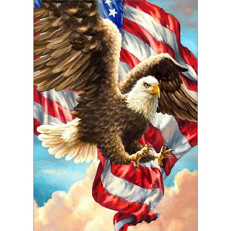 

100% DIY 5D Diamond Painting Full Drill Round American Flag And Eagle Stitch Diamond Embroidery Patterns Home Decoration